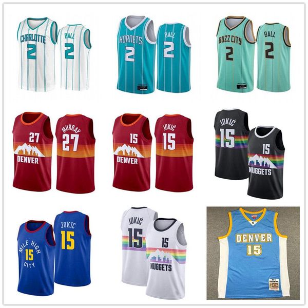 

2020 men new 2021 nikola 15 jamal 27 murray jokic jersey 2020 2021 new denver nuggets jersey lonzo 2 ball, Black;red