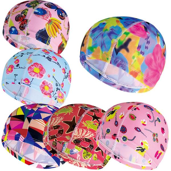 

multi colors patterns men women fabric swimming cap adults swim pool diving water sports elastic bathing caps hat turban wmtdro