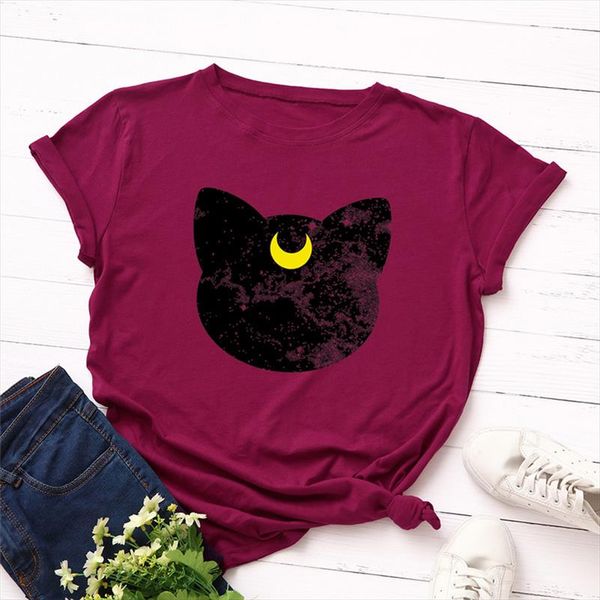

plus size s 5xl new cat moon print t shirt women 100%cotton o neck short sleeve summer tshirt t shirts funny, White