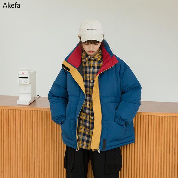 

korean style plus women jacket loose women's winter parka plus size stand collar thick patchwork cotton padded warm coat ladies, Black