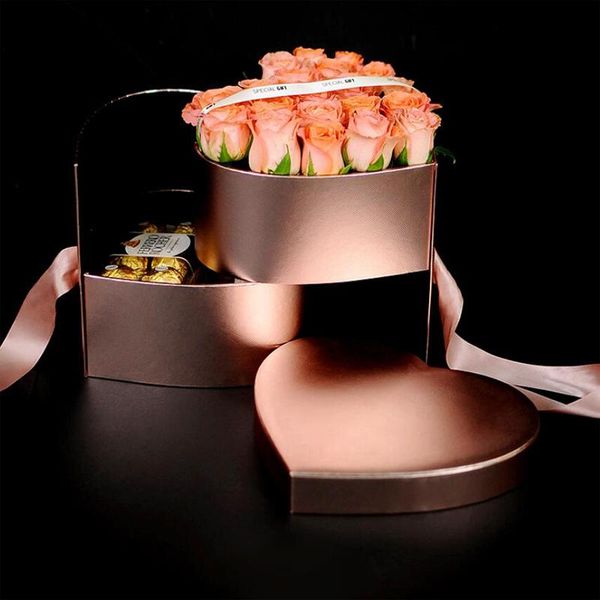 

gift flower surprise packaging wedding creative double layer heart shape rose gold gift box g0048l