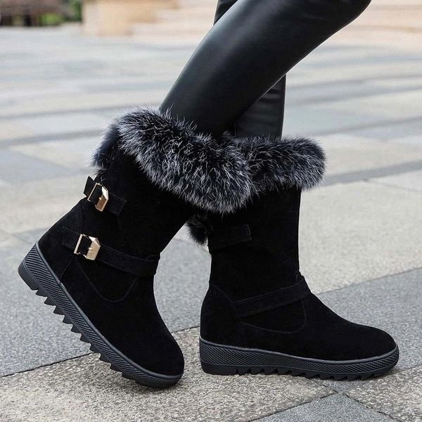 

2020 women boots warm plush calf snow boots winter women shoes fashion zipper black red brown plus size women's winter #5a1h