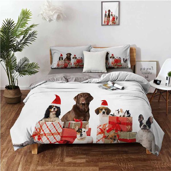 

several pets with surprise christmas presents adorable dogs cats and rabbitsbedding 3-piece set