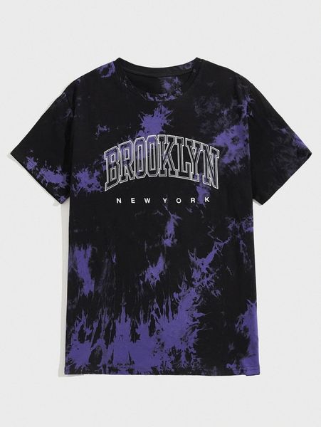 

romwe guys letter tie dye tee e1b7#, White;black