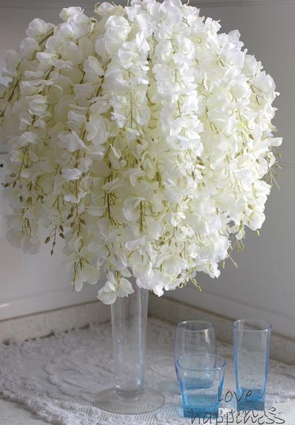 Fai da te artificiale glicine bianco fiore di seta 35 cm per la casa giardino decorazione floreale soggiorno centrotavola matrimonio decorazioni per la tavola