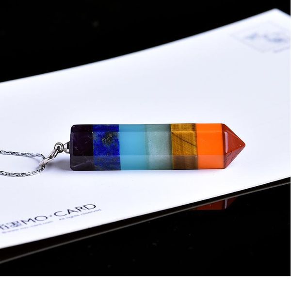 

1pc natural crystal colorful hexagon pendant crystal point fashion couple decoration pendant necklace jlltoc, Black