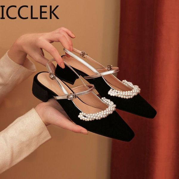 

sandals 2021 women shoes fashion small square toe buckle strap med heel female party high 4cm a094, Black