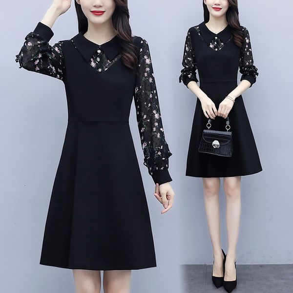 

women chiffon cut springtime dress plus size fat woman ladies work wear loose dressed up kskj, Black;gray