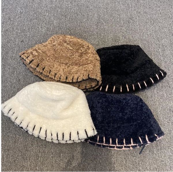 

2021 hat new fisherman hat fashion hand-sewn edging plush hat autumn and winter daily small brimmed cap women, Blue;gray
