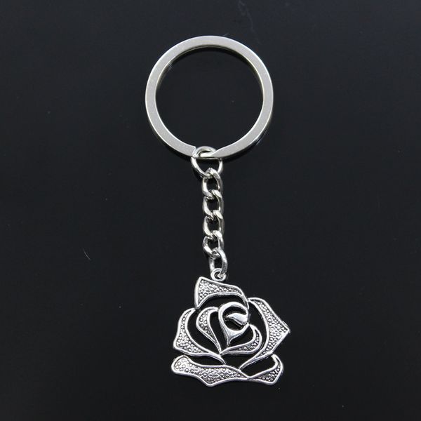 

fashion keychain 26x28mm rose flower pendants diy men jewelry car key chain ring holder souvenir for gift, Silver