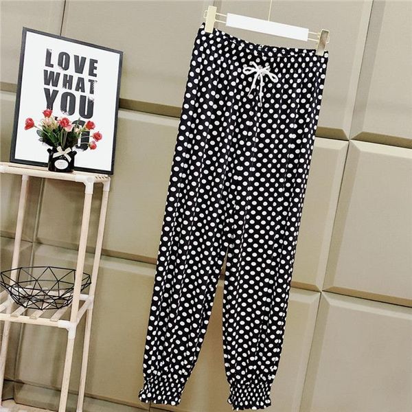 

гарм брюки женщины cool rayon свободные drawstring print print dot casual mom bfiantpants большой размер 2020 модные брюки, Black;white