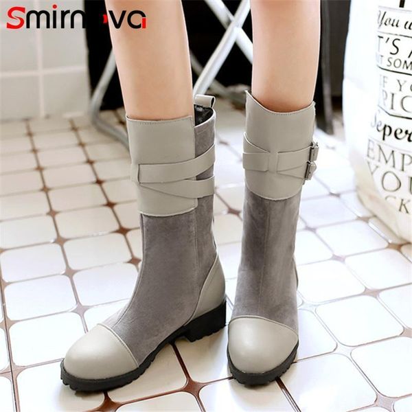 

smirnova new arrive large size 34-43 mid calf boots 2020 fashion round toe woman boots black warm winter flock ladies1
