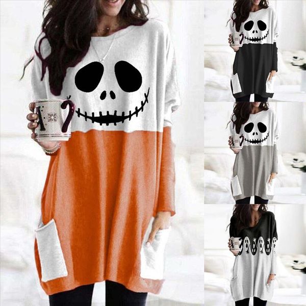 

blouse women vintage shirt women halloween ghost pumpkin shirt face costume long sleeves blouse blusas de mujer, White