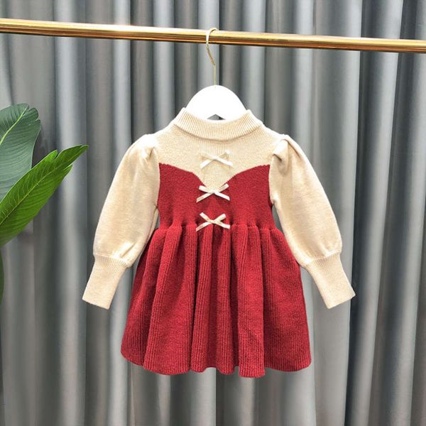 

girls' autumn and winter 2020 princs needle long sve baby weaver's red new year drs children's skirt, Red;yellow