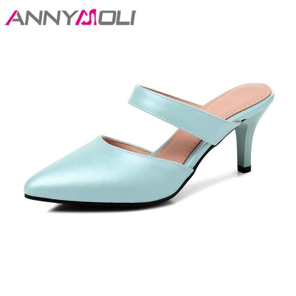 

annymoli women pumps high heels mules pointed toe 2020 spring shoes blue female party shoes slingbacks large size 33-43 colorful, Black
