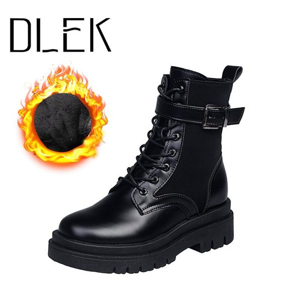 

boots dlek platform women ladies chunky black winter lace-up comfortable plush fashion leather ankle