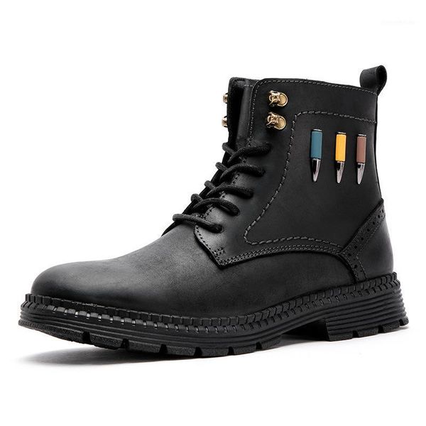 

boots autumn winter genuine leather men casual with fur fluff ankle outdoor army lace-up plush warm man1, Black