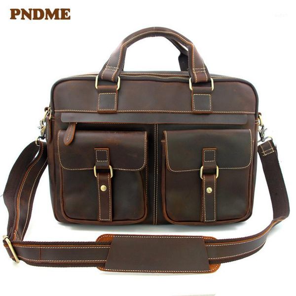 

pndme business genuine leather men's briefcase cowhide simple work large lapshoulder messenger bags1