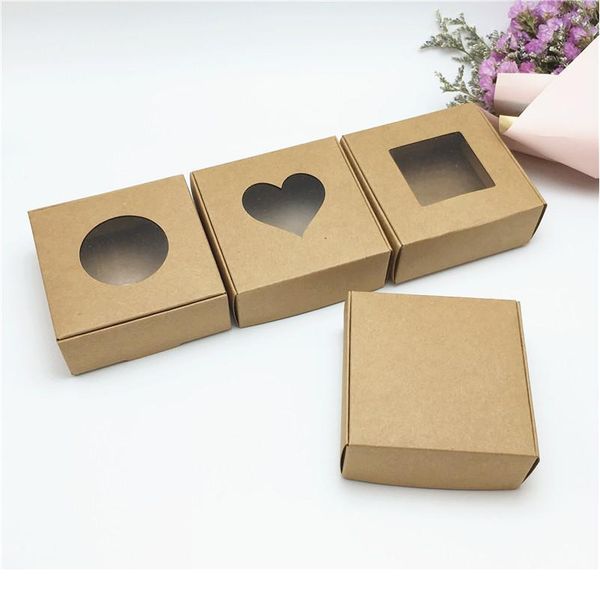 

24 pcs pvc window christmas candy brown gift packaging box for wedding\\candy\\crafts\\cake\\handmade soap packing gi qylcpc