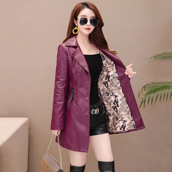 

autumn new girl leather jacket long women's leather coat slim fashion punk female motorcycle clothing faux leather blazer spring 210201, Black