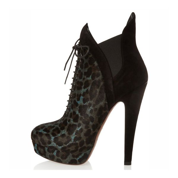 

novo 2020 plus tamanho grande 35-46 moda preta rendas на leopardo plataforma de salto alto primavera feminino senhora botas sapatos 60k2, Black
