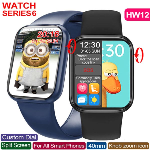 

men women smart watch series 6 40mm iwo hw12 split screen bluetooth call password heart rate fitness tracker bracelet kids smartwatch pk w56