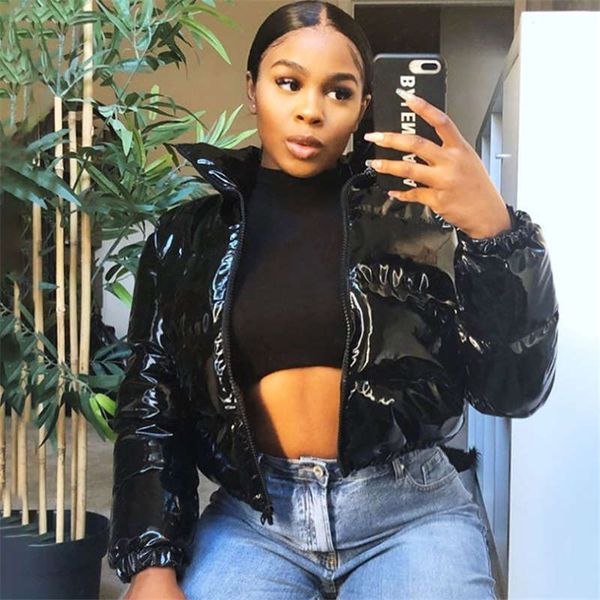 

european and american women's wear winter fashion new long sleeve zipper cardigan stand-up collar warm casual short cotton jacket size, Black;brown