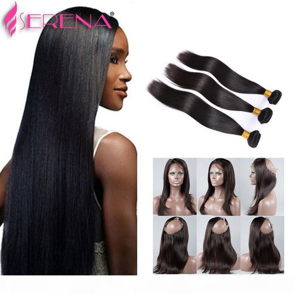 

peruvian virgin hair 360 lace frontal with bundles virgin straight hair with frontal real pre plucked 360 lace frontal closure, Black;brown