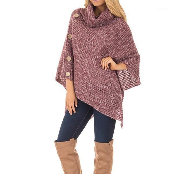 

ladies autumn winter fashion loose bat sleeve sweater high collar button pullover irregular comfy sweater1, White;black