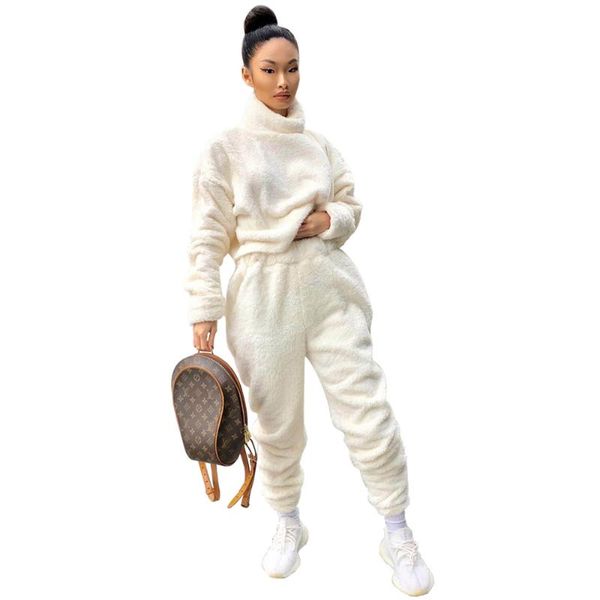 

casual solid color velvet two piece set turtleneck long sleeve warm fashion streetwear women outfits, Gray