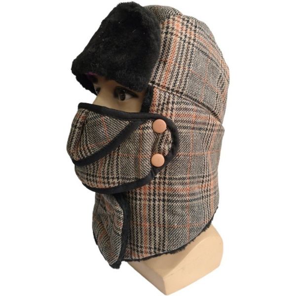 

trapper cap with mask men women winter warm fur snow hat plaid earflap snow ski cycling cap bomber hats 30pcs 85 o2