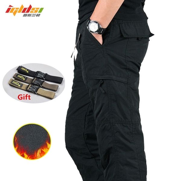 

winter thicken fleece cargo pants men's double layer military army camouflage tactical cotton baggy pants warm trousers m-3xl 201109, Black