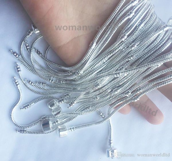 

silver fit 17 bracelet -22cm women 925 for p snake chain basic bracelets bangles charm bead diy jewelry with without