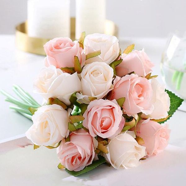 

12 heads roses artificial flower wedding bouquet silk fake flower for party home wedding decoration valentine's day gift decorative flo