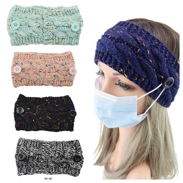 

women girls twist knitted headband warm knitting crochet headwrap with button face mask holder for ear protective hairlace headwear e121706, Slivery;white