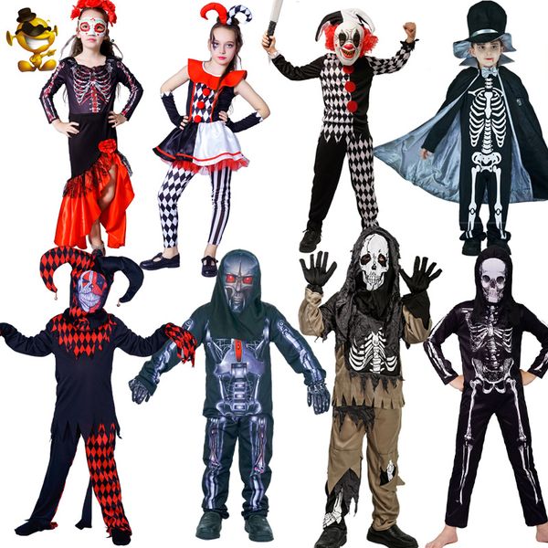 

halloween boy girl evil skeleton costume masquerade purim carnival party cosplay kids evil jester clothes halloween costumes lj200930, Blue
