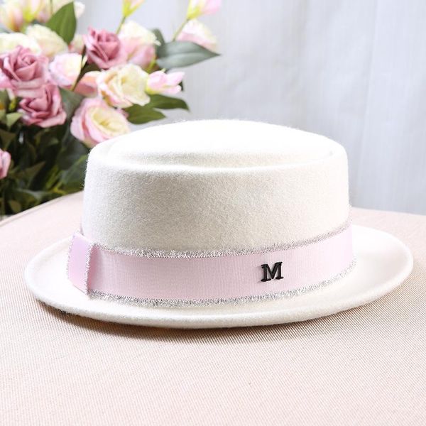 

wholesale handmade vintage white rormal elegant women's wedding australian 100% wool felt flat pork pie fedora hats, Blue;gray