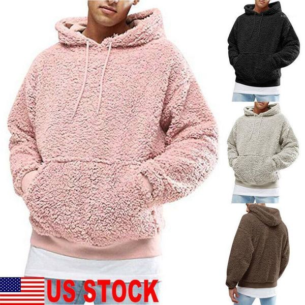 

men winter warm faux fur sweatshirt hoodie hooded coat oversized outwear1, Black