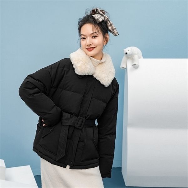 

inman 2020 winter new arrivals white duck thermal plush waisted fit slim 90% short coat women's down jacket c1204, Black