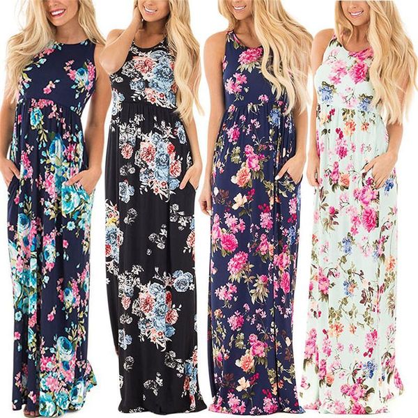 

fancy boho платье женщины o -neck цветочные печать без рукавов maxi улица шикарные сладкие vestidos holiday streetwear элегантные дамы, Black;gray