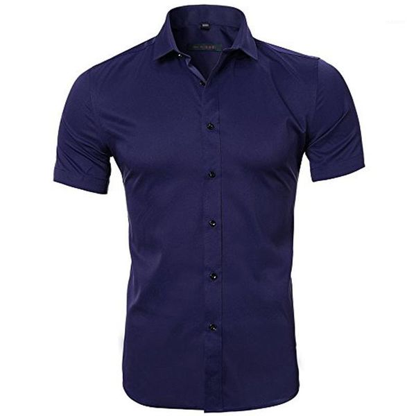 

men's elastic bamboo fiber dress shirts 2020 summer new short sleeve shirt men casual brand business work shirt camisa masculina1, White;black