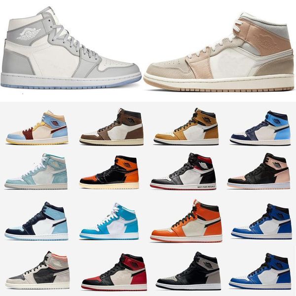 

grey high 1 mid milan fearless obsidian mens basketball shoes sneakers 1s bred game royal toe shattered backboard 3.0 jumpman trainers, Black