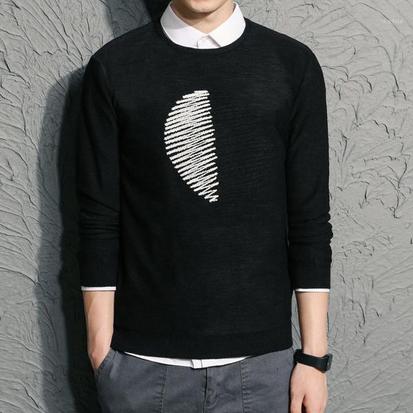

2020 men o-neck woll pullover autumn winter comfortable patchwork long sleeve clothes knitted casual male sweater dropshopping1, White;black