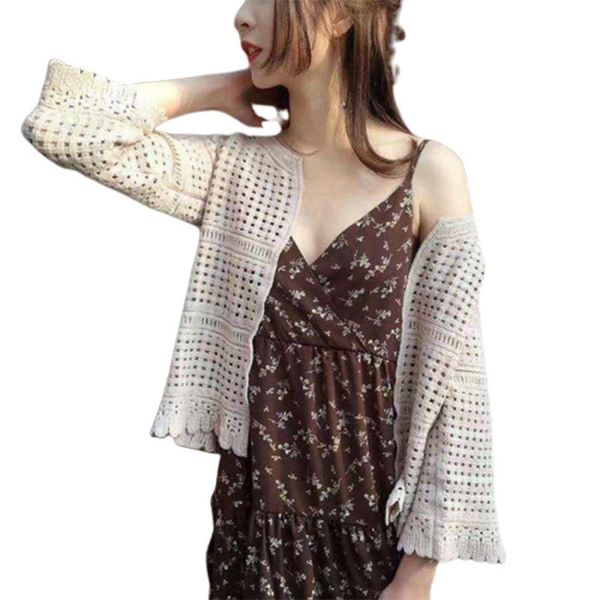 

women cardigan bell sleeve knitted sweater loose casual knit coat pullover, White