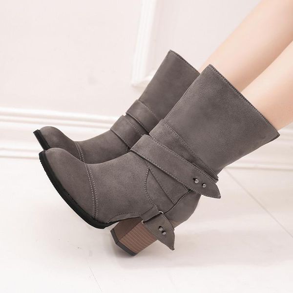 

boots fashion shoes woman ankle for women high heels ladies buckle botas mujer, Black