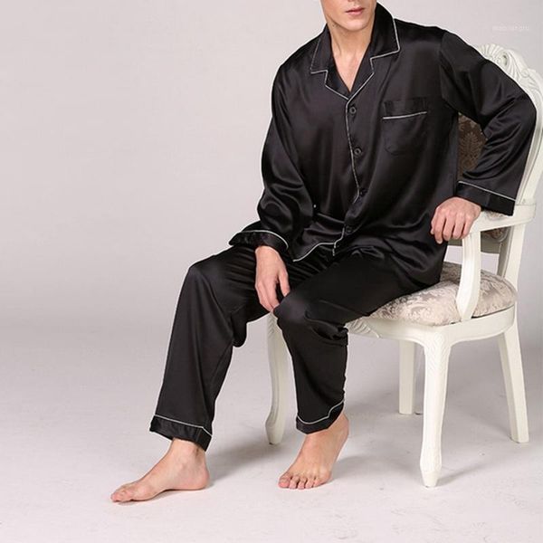 

jodimitty men satin silk pajama set solid color men pajamas silk sleepwear modern style soft cozy satin nightgown1, Black;brown