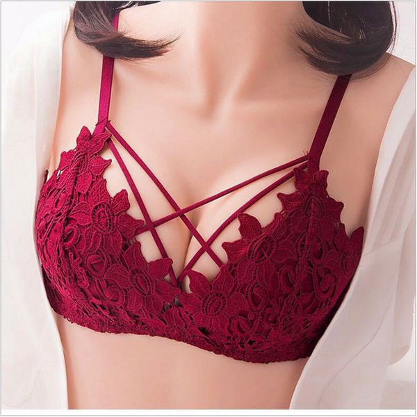 

3pieces/lot women lace floral embroidery bralette lingerie comfort seamless adjusted bras for women wireless push up bra underwear, Red;black