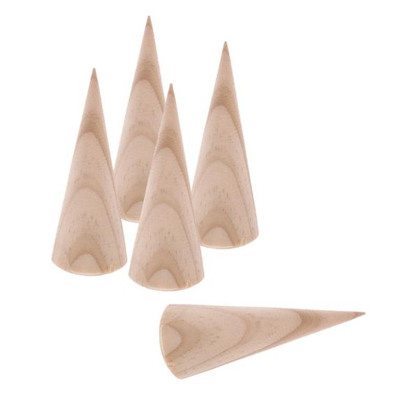 

5 pieces 8cm unfinished wooden ring display stand cone shape display diy crafts, Pink;blue