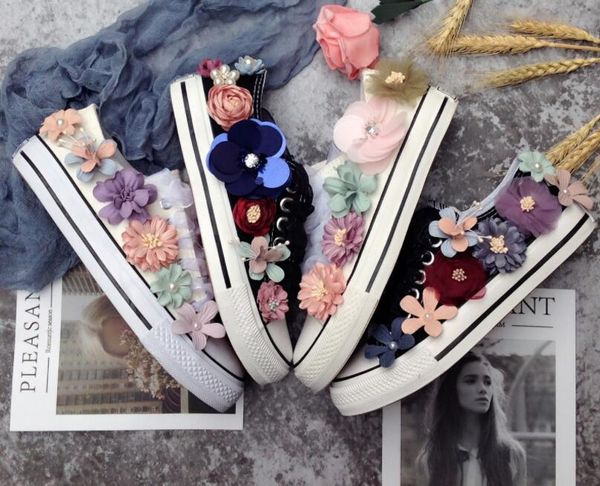 

2020 flower harajuku women's canvas low help student rentals classic white shoes cool size 35-44 qs4u, Black