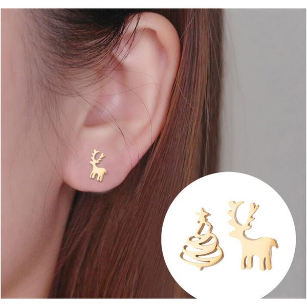 

minimalist deer stainless steel christmas tree earrings for women earings fashion jewelry rose gold accessories christmas gifts f wmtdmm, Golden;silver